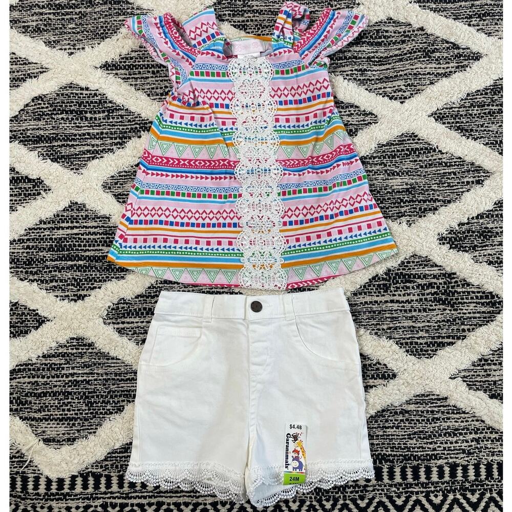 Bonnie Jean Could Shoulder Shirt and White Shorts 
Toddler girl size 24Mo